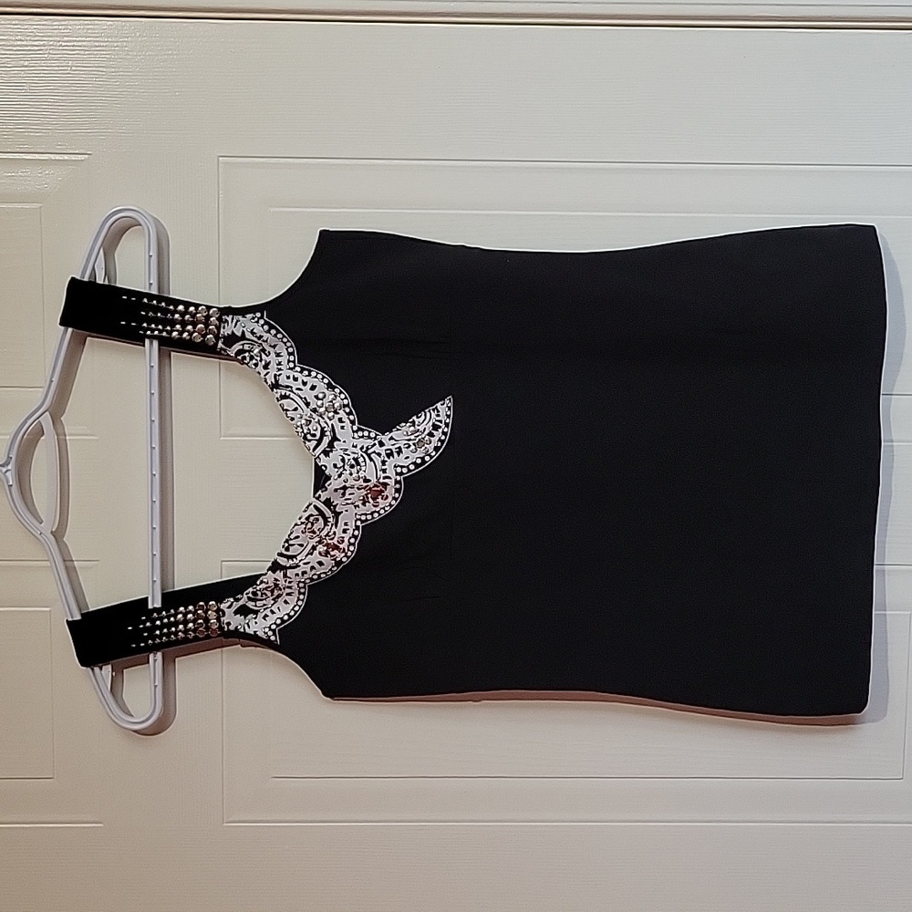CYC Black Dressy Tank With White And Silver Sequin Accents US M